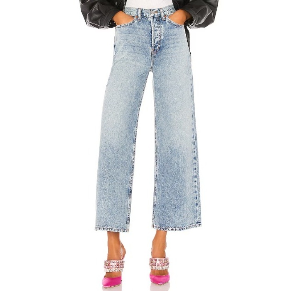 RE/DONE Originals 60s Extreme Wide Leg Jeans High Rise Bleach Down Light Wash 27